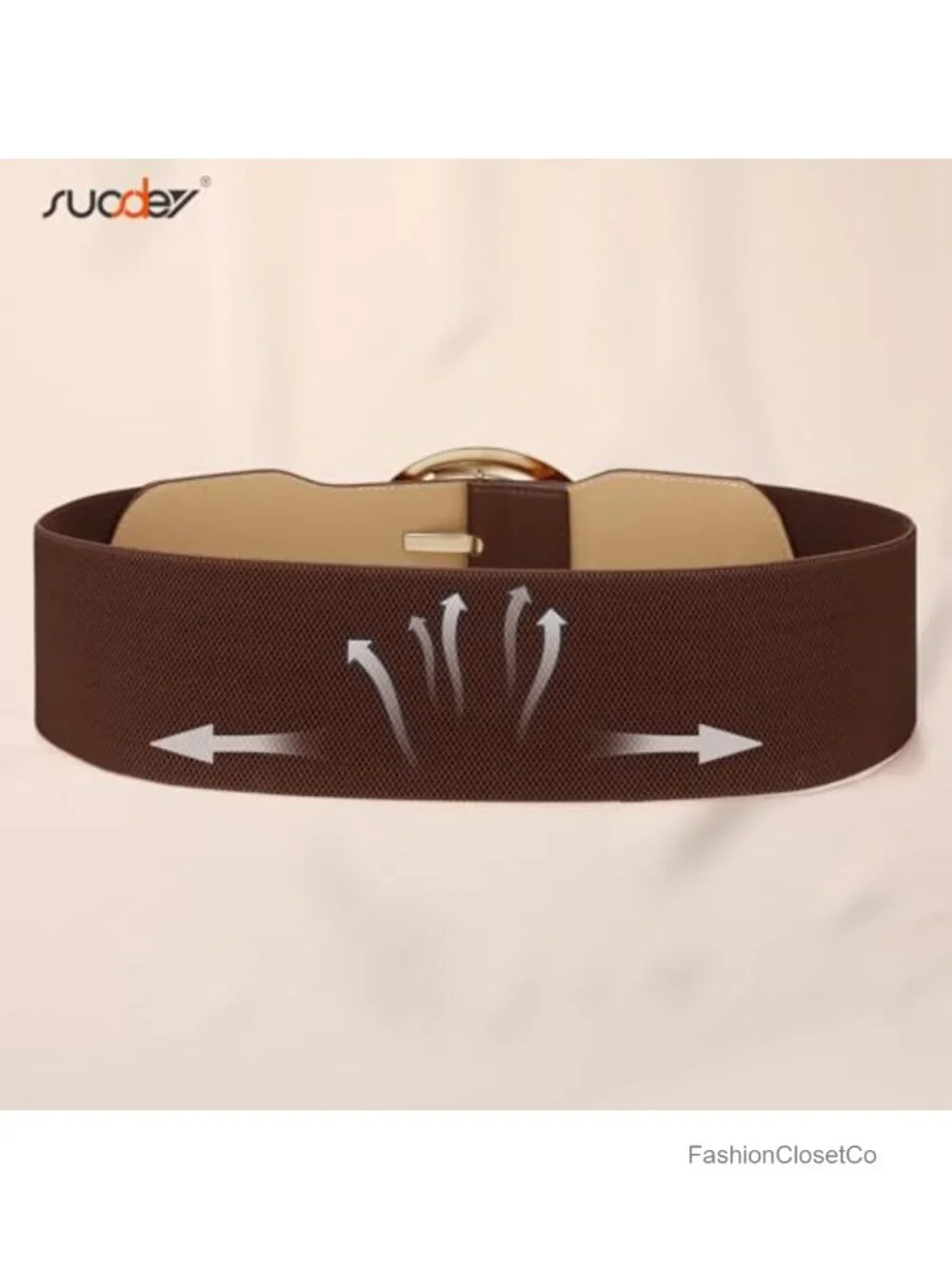 Wide Stretchy Waist Belt Faux Leather Oval Gold Buckle 3 Inch Elastic Dresses